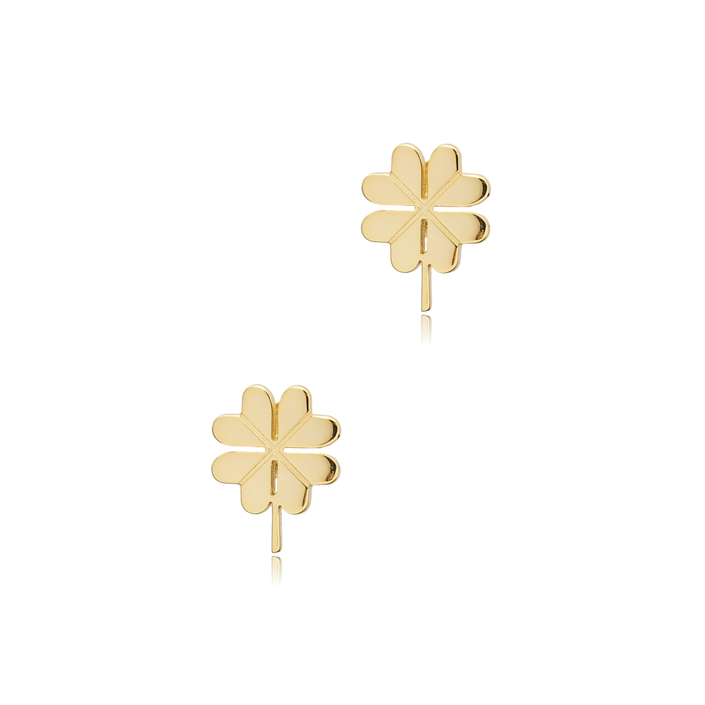 Clover Origami Design Silver Stud Earrings