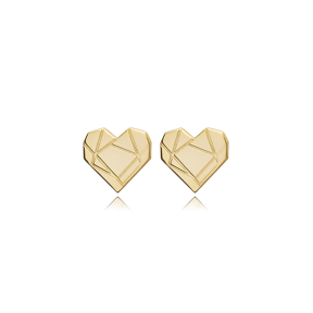 Heart Origami Design Silver Stud Earrings