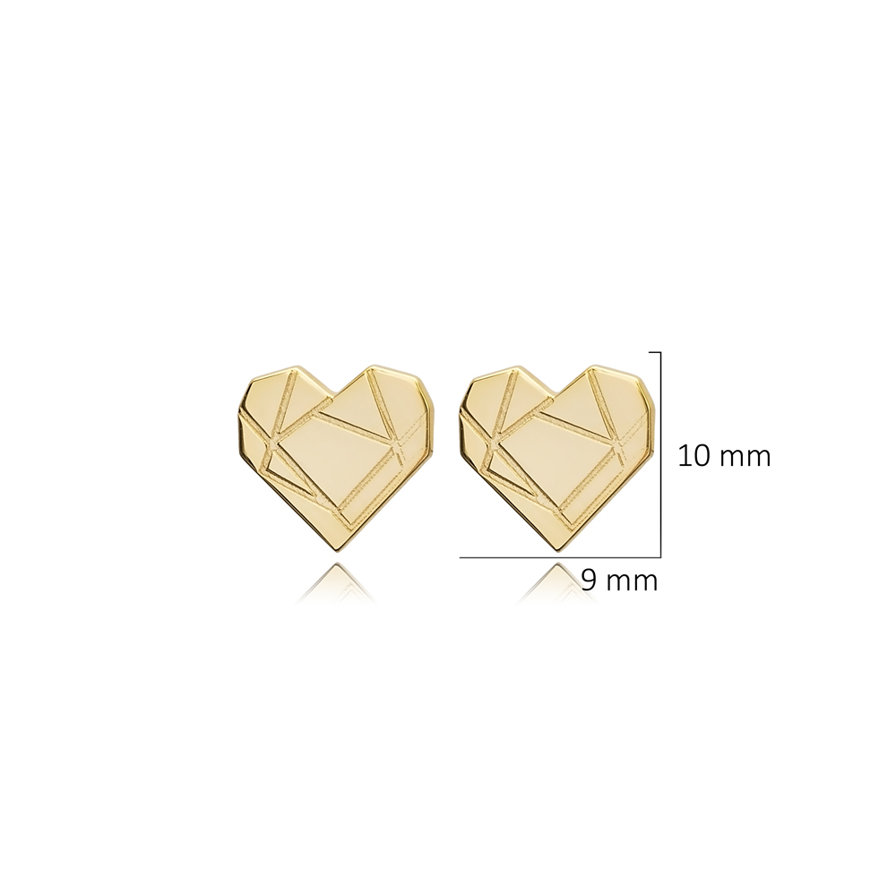 Heart Origami Design Sterling Silver Stud Earrings