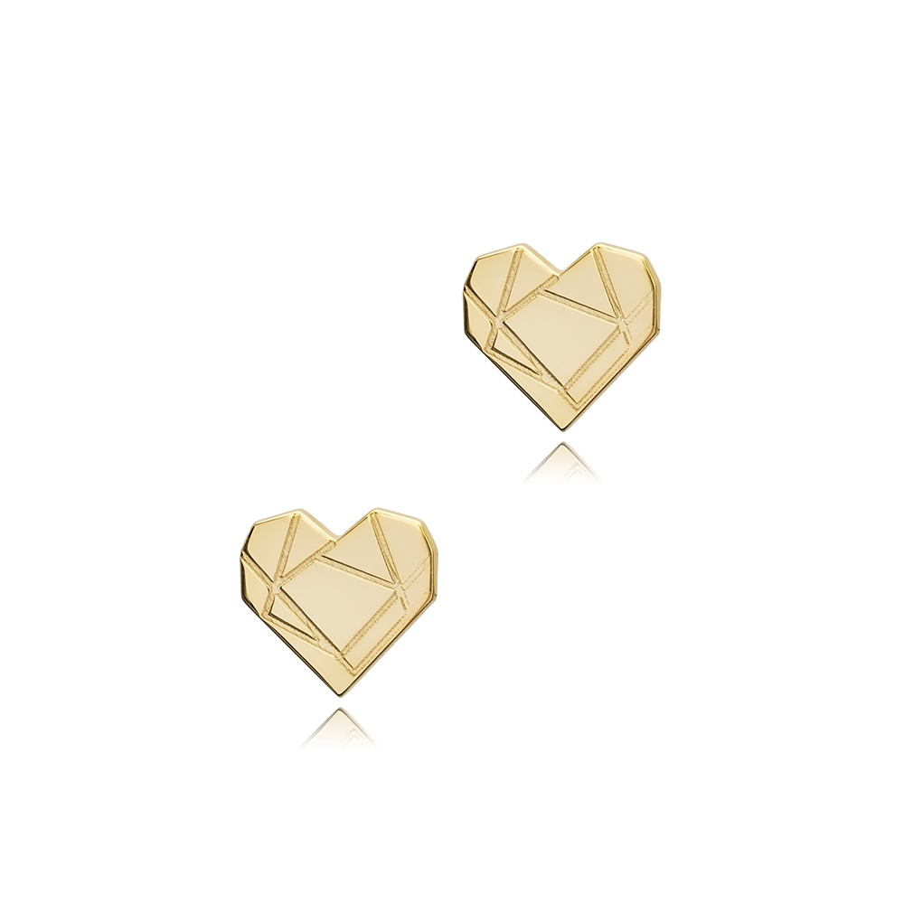 Heart Origami Design Sterling Silver Stud Earrings