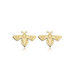 Bee Origami Design Silver Stud Earrings