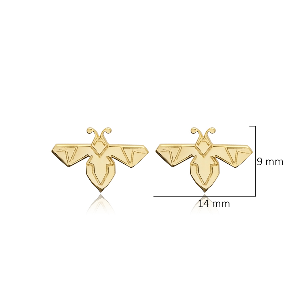 Bee Origami Design Silver Stud Earrings