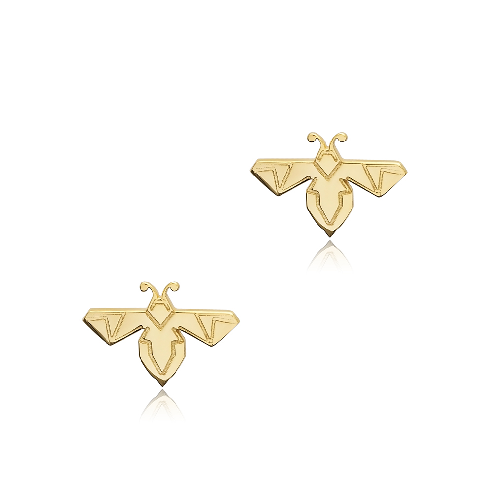 Bee Origami Design Silver Stud Earrings