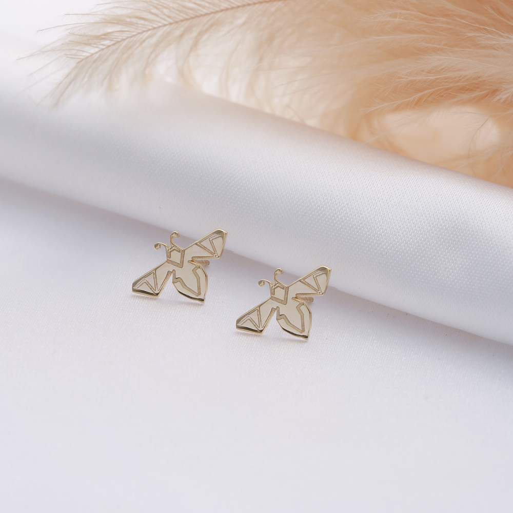 Bee Origami Design Wholesale Sterling Silver Stud Earrings