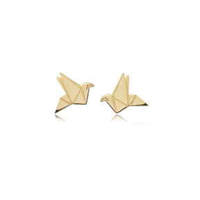 Bird Origami Design Silver Stud Earrings