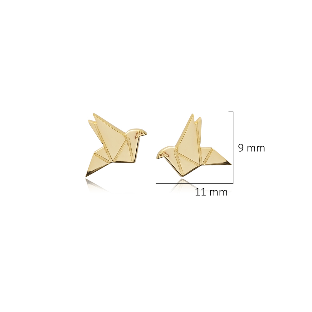 Bird Origami Design Silver Stud Earrings