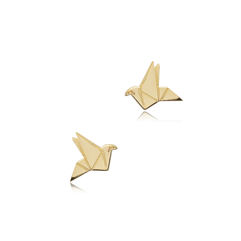 Bird Origami Design Jewelry Sterling Silver Stud Earrings