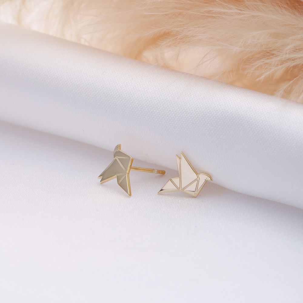 Bird Origami Design Jewelry Sterling Silver Stud Earrings