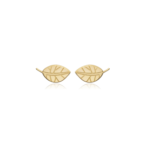Origami Leaf Design Silver Stud Earrings