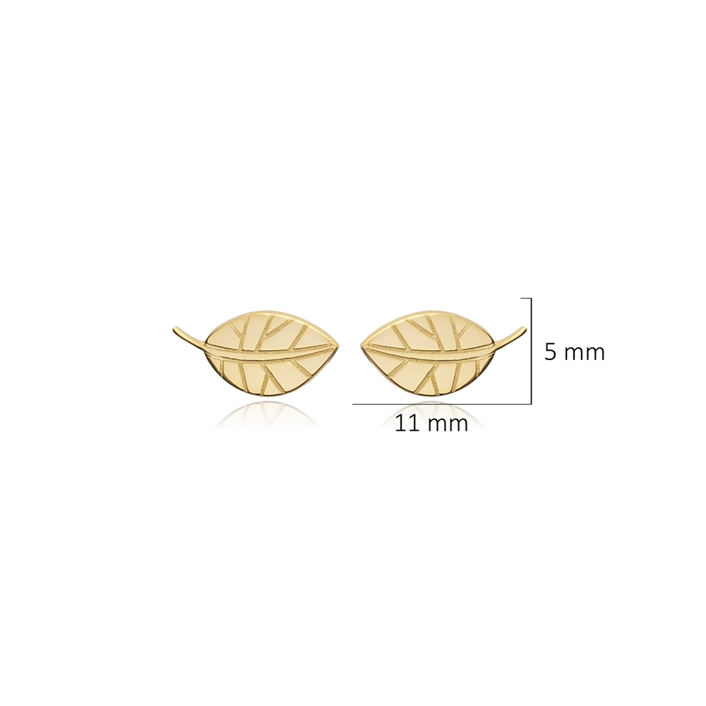 Origami Leaf Design Silver Stud Earrings