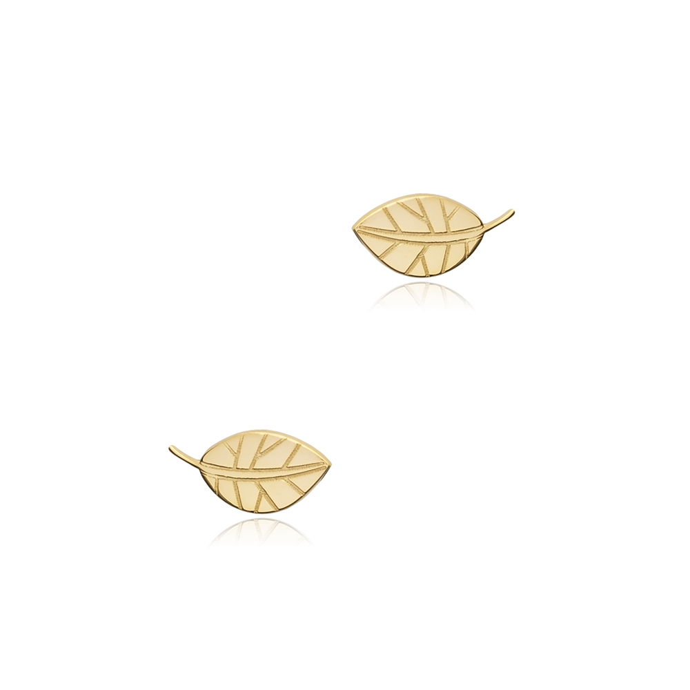 Origami Leaf Design Jewelry Sterling Silver Stud Earrings