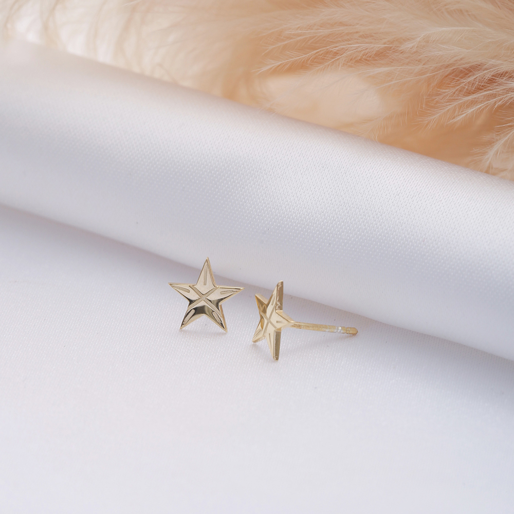 Star Design Silver Stud Earrings Handmade Origami Jewelry