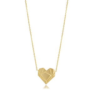Heart Design Silver Plain Charm Necklace Origami Jewelry