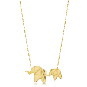Two Elephant Silver Plain Charm Necklace Origami Jewelry