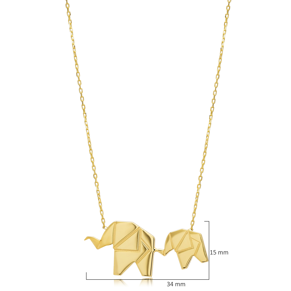 Two Elephant Silver Plain Charm Necklace Origami Jewelry