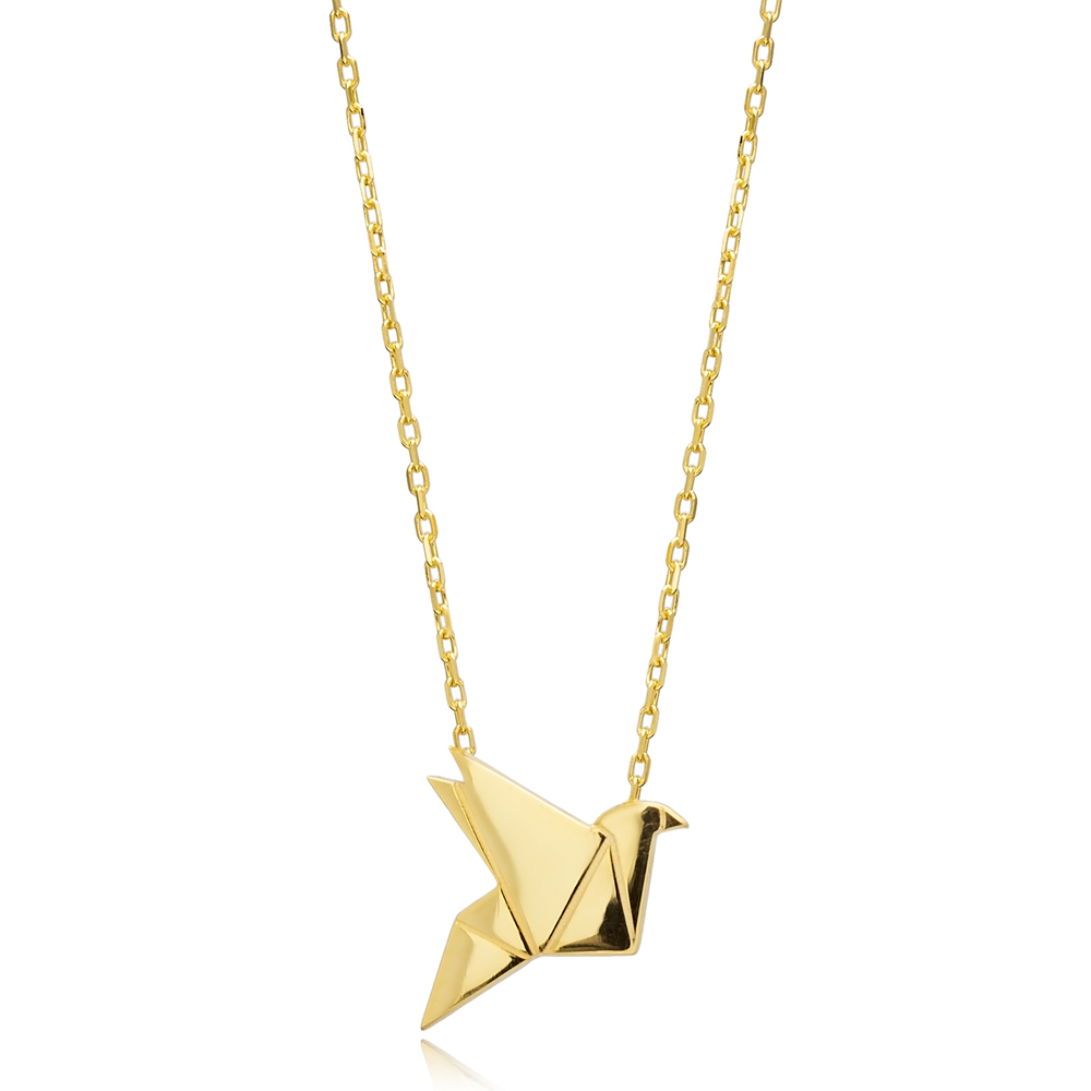 Minimalist Bird Silver Plain Charm Necklace Origami Jewelry