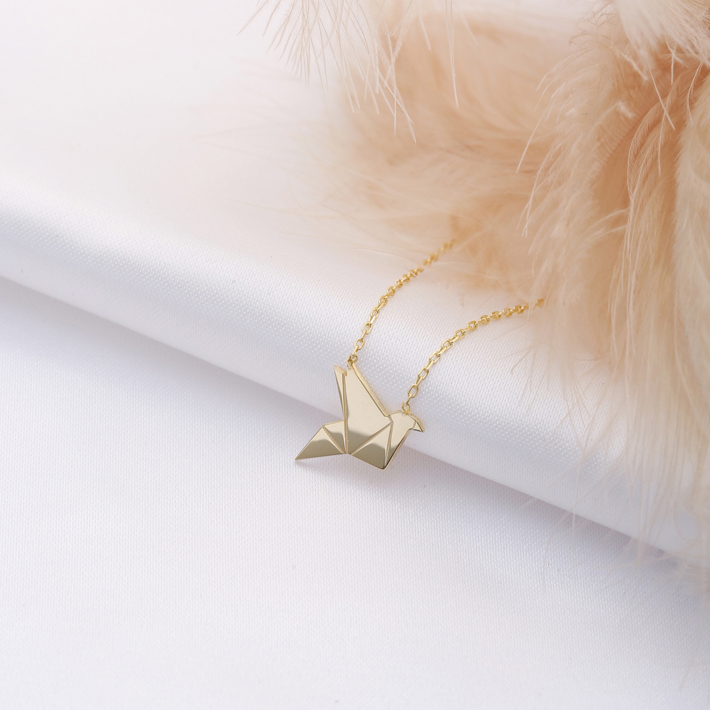 Minimalist Bird Silver Plain Charm Necklace Origami Jewelry