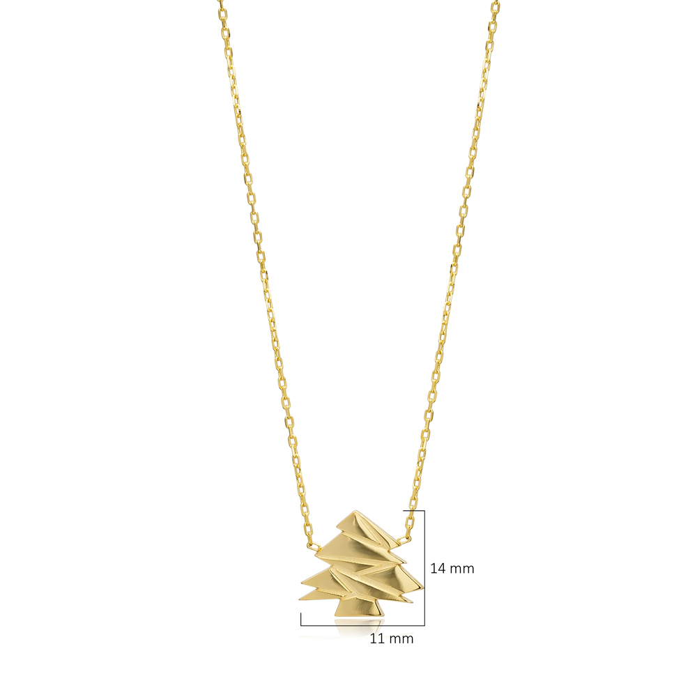 Pine Tree Plain Charm Silver Necklace Origami Jewelry