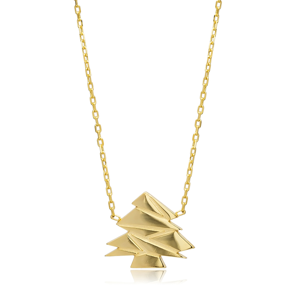 Pine Tree Plain Charm Silver Necklace Origami Jewelry