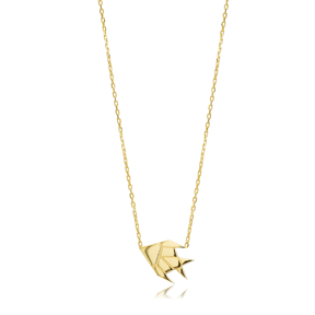 Fish Design Silver Plain Charm Necklace Origami Jewelry