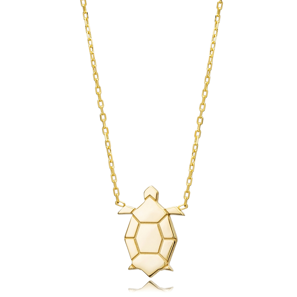 Turtle Design Silver Plain Charm Necklace Origami Jewelry