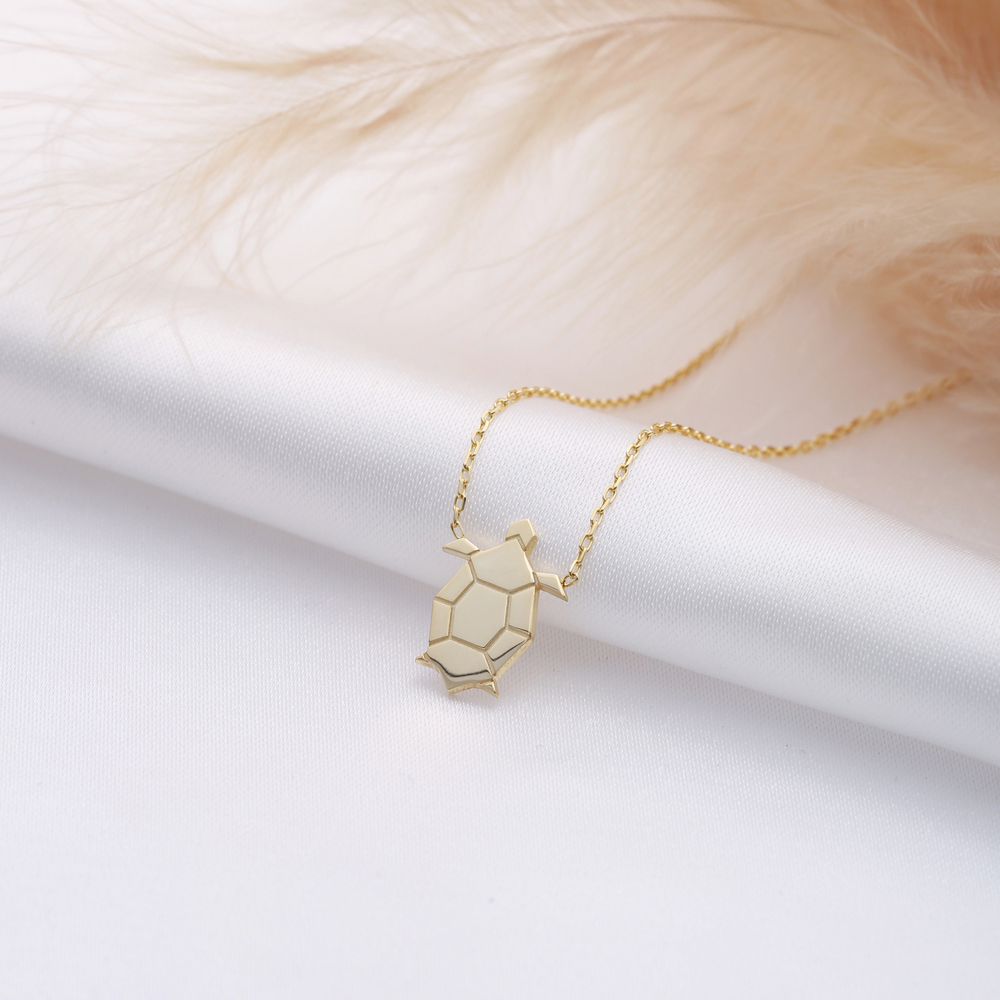 Turtle Design Silver Plain Charm Necklace Origami Jewelry