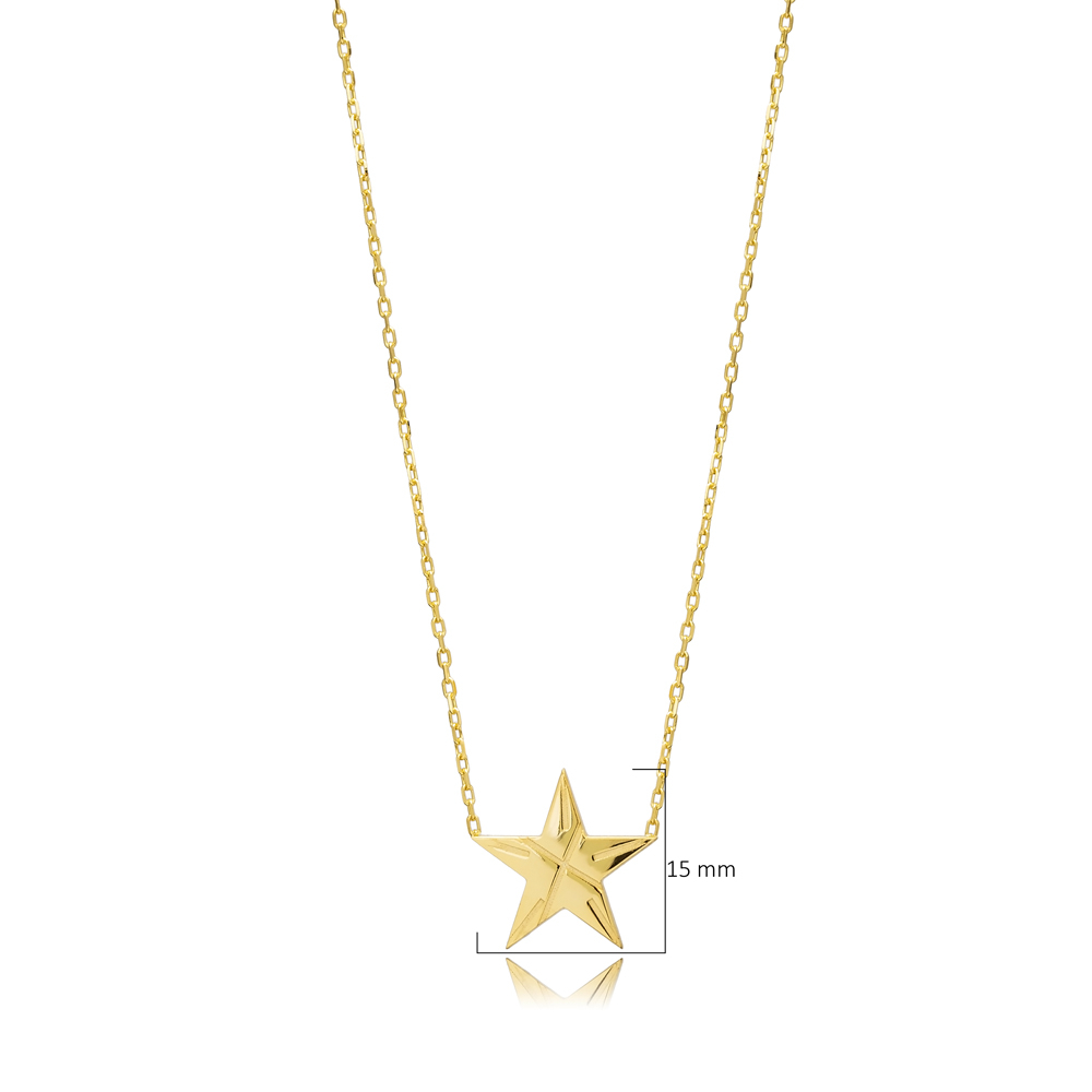 Star Design Silver Plain Charm Necklace Origami Jewelry