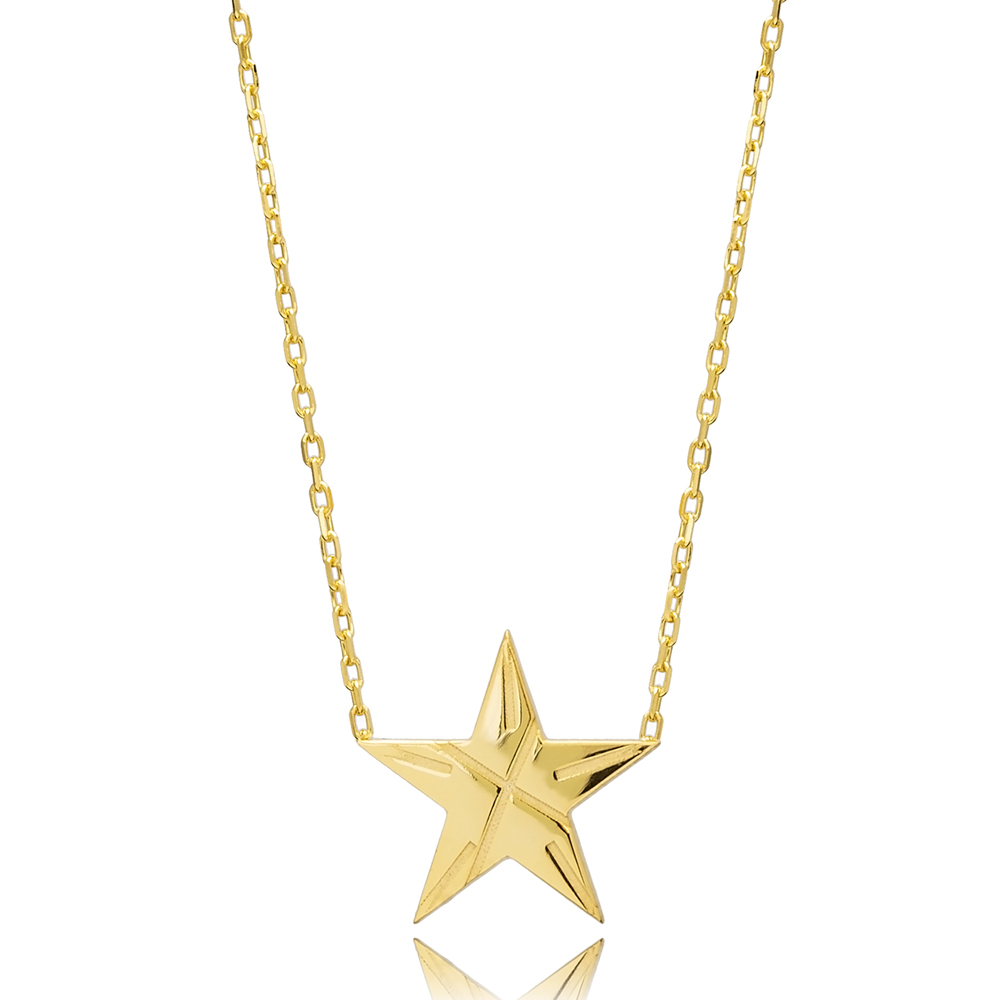 Star Design Silver Plain Charm Necklace Origami Jewelry