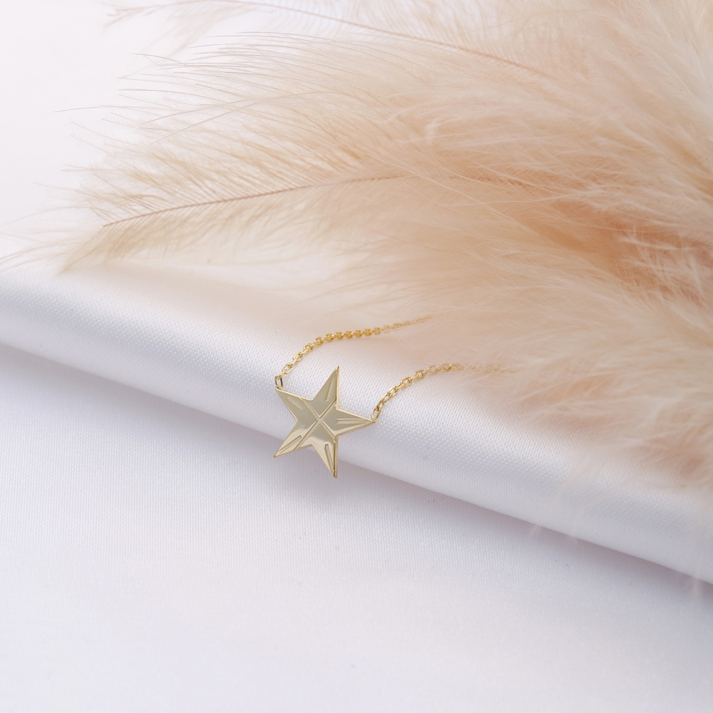 Star Design Silver Plain Charm Necklace Origami Jewelry