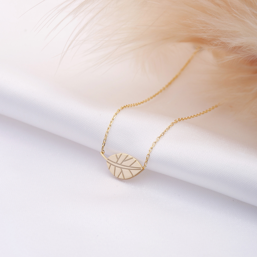 Origami Leaf Design Plain Silver Charm Necklace Pendant