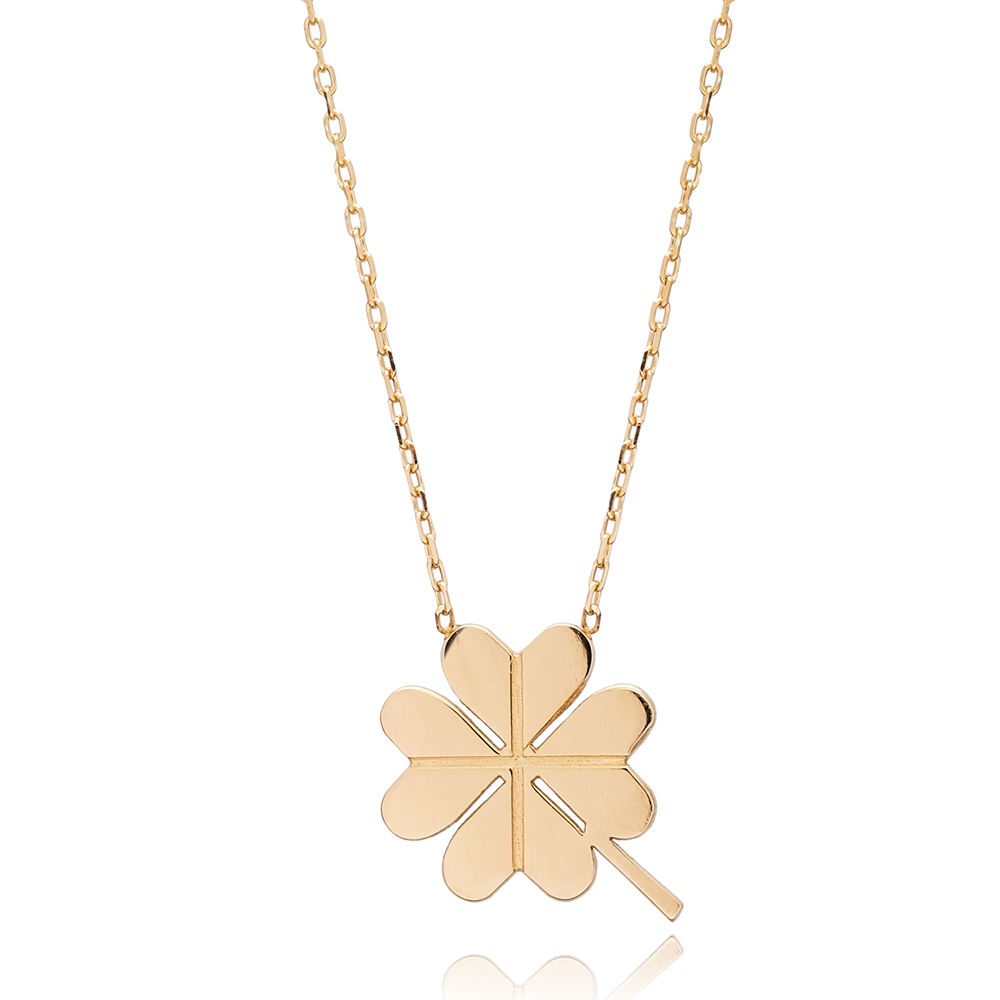 Clover Origami Design Plain Silver Charm Necklace Pendant