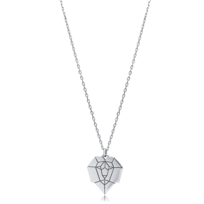 Lion Design Plain Charm Silver Necklace Origami Jewelry