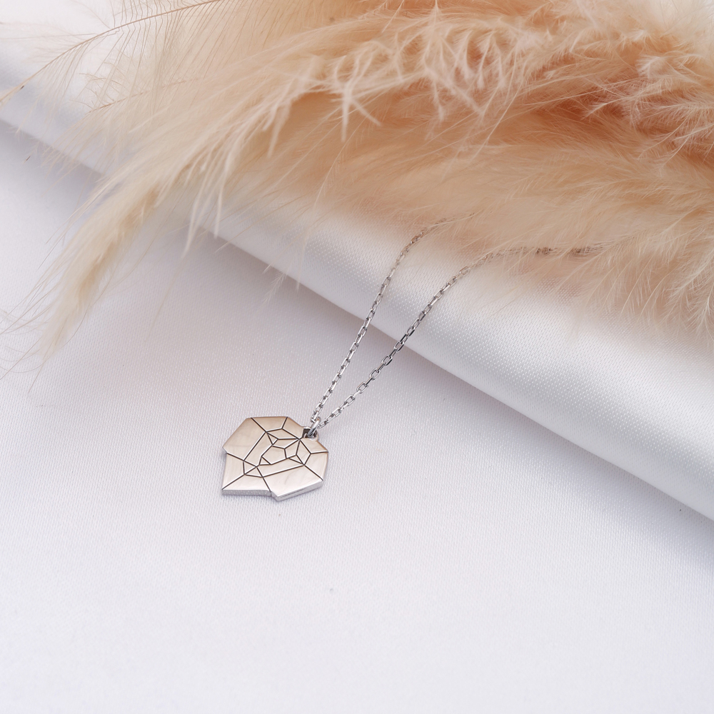 Lion Design Plain Charm Silver Necklace Origami Jewelry