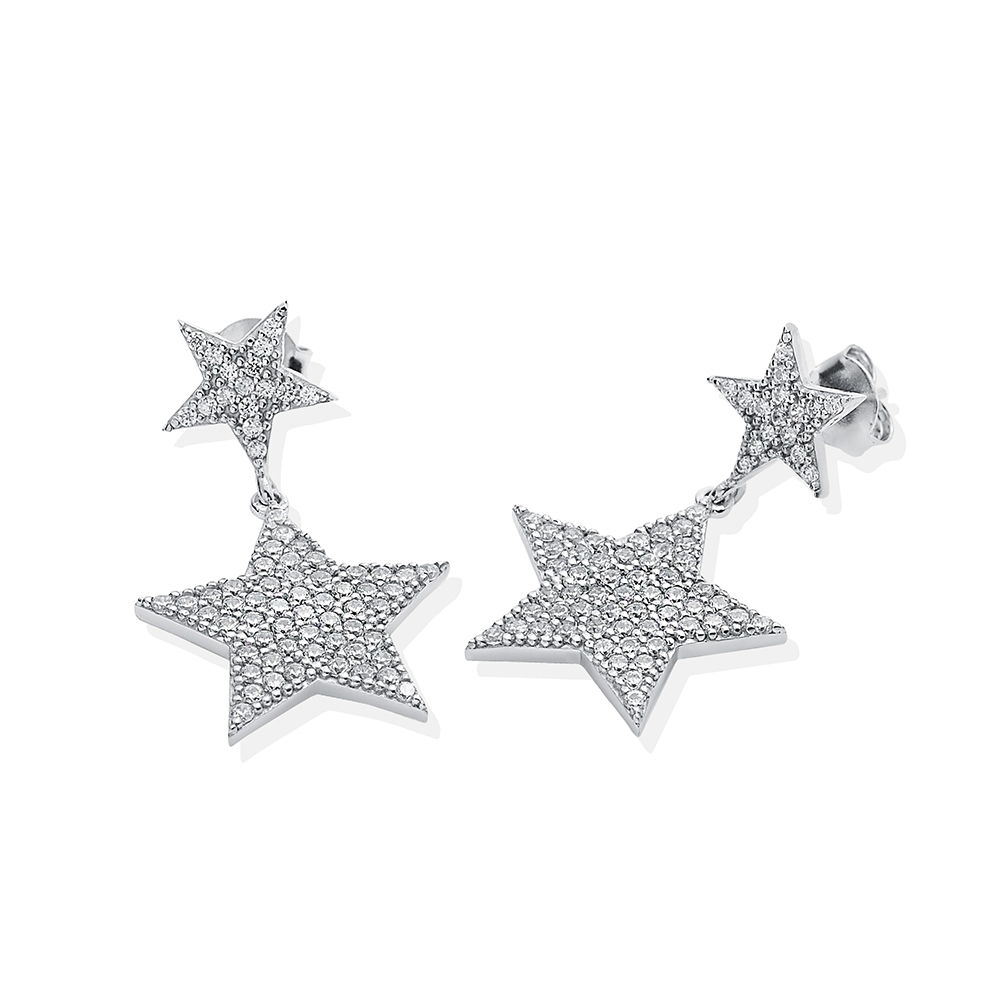 Star Design CZ Stone Turkish Wholesale 925 Silver Earring