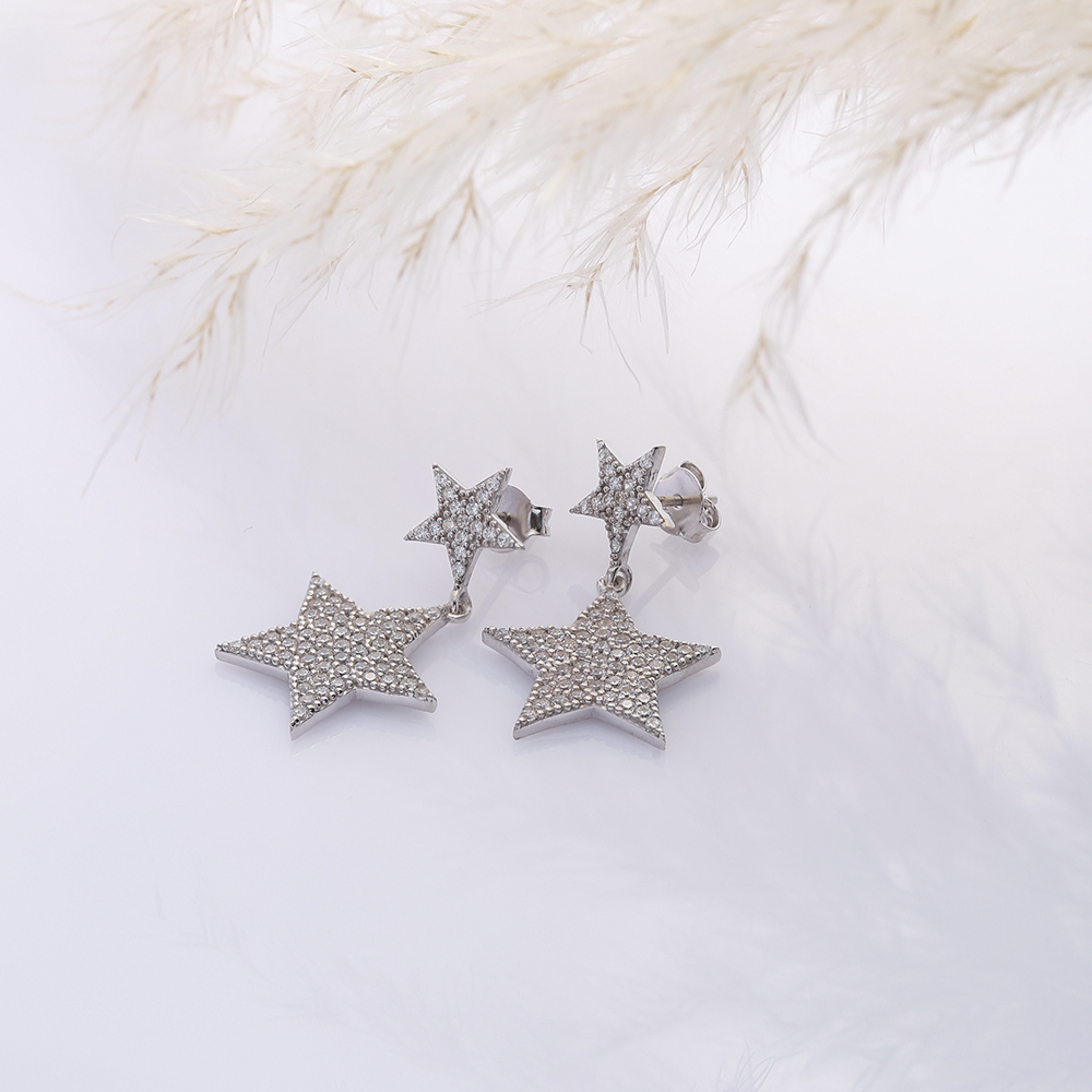 Star Design CZ Stone Turkish Wholesale 925 Silver Earring