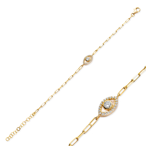 Evil Eye Charm Design CZ Stone Silver Charm Bracelet