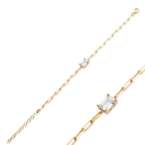 Clear CZ Stone Baguette Charm Design Silver Charm Bracelet