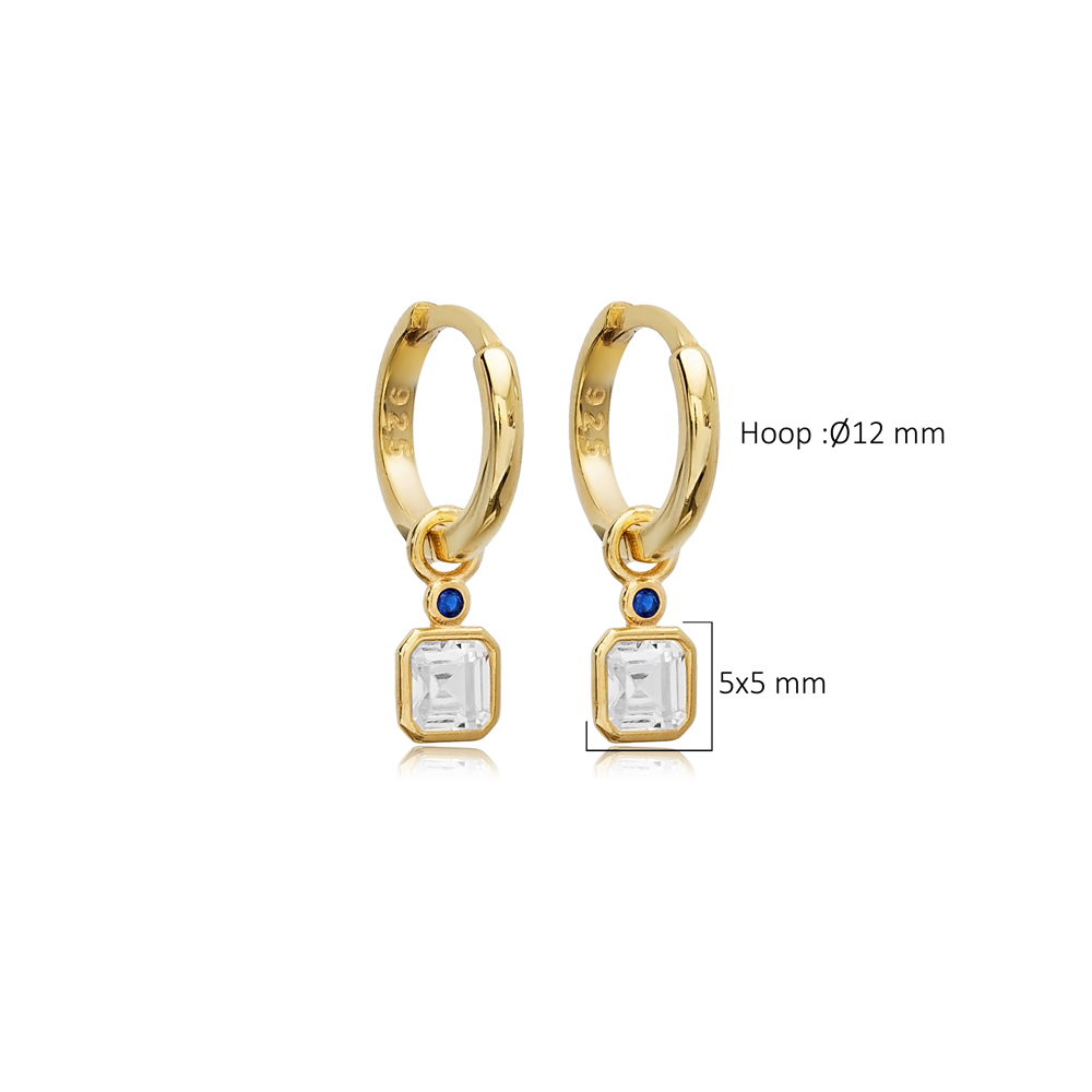 Clear CZ Stone Square Design 925 Silver Dangle Earrings