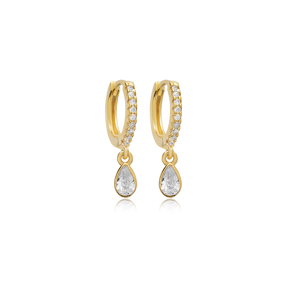 Teardrop Design Clear CZ Stone 925 Silver Dangle Earrings