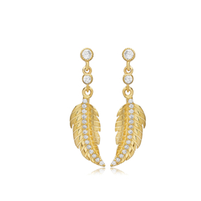 Leaf Charm White CZ Silver Stud Earrings