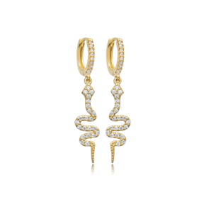 Snake Design CZ Stone Turkish Handmade Silver Dangle Earrings