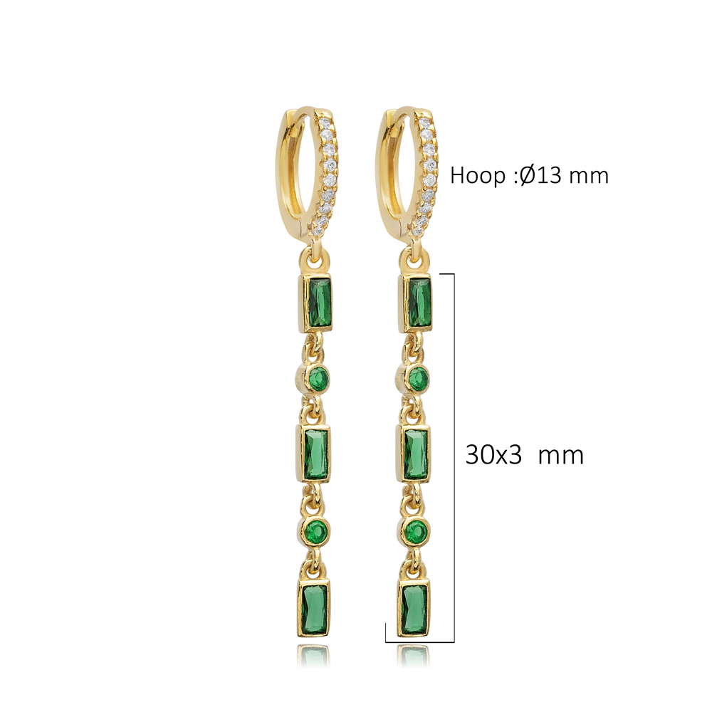 Emerald CZ Baguette Design Silver Wholesale Dangle Earrings