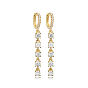 Elegant Clear Shiny CZ Stone Sterling Silver Dangle Earrings