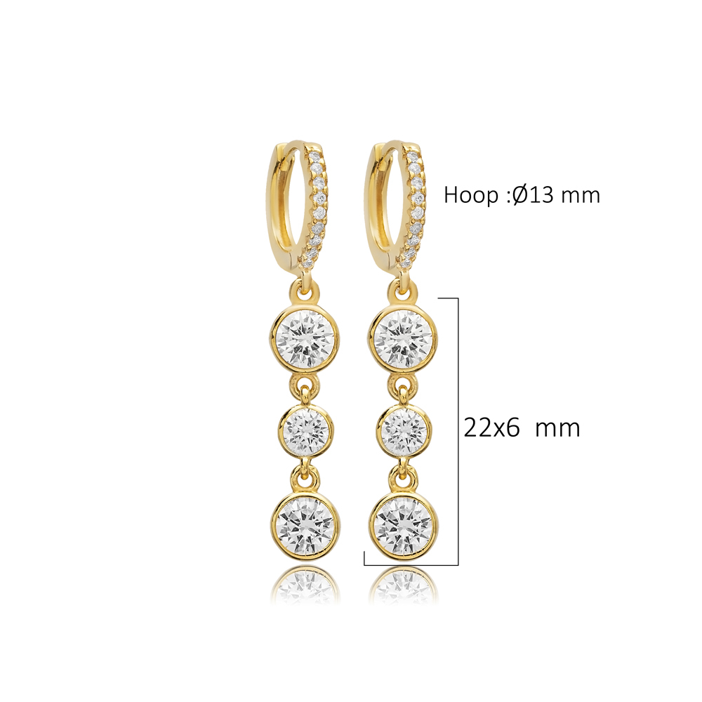 Three Round Design CZ Stone Sterling Silver Dangle Earrings