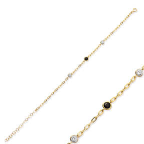 Tiny Round Design CZ Stone Turkish Silver Charm Bracelet