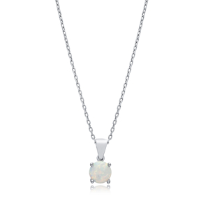 White Opal Round Charm Silver Necklace Wholesale Jewelry