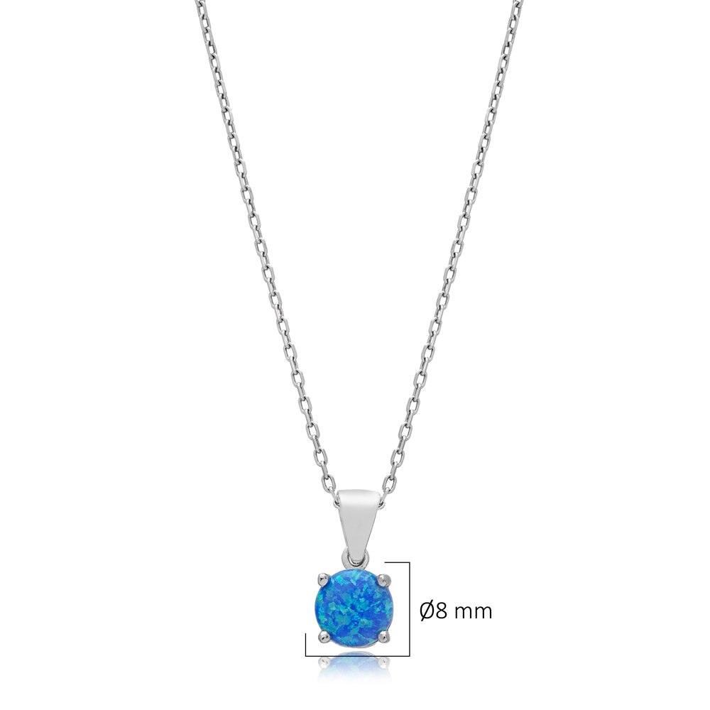 Blue Opal Round Charm Silver Necklace Wholesale Jewelry