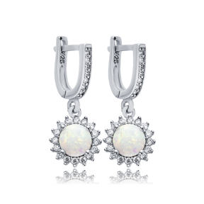 Round Cut White Opal Stone Wholesale Silver Dangle Earrings