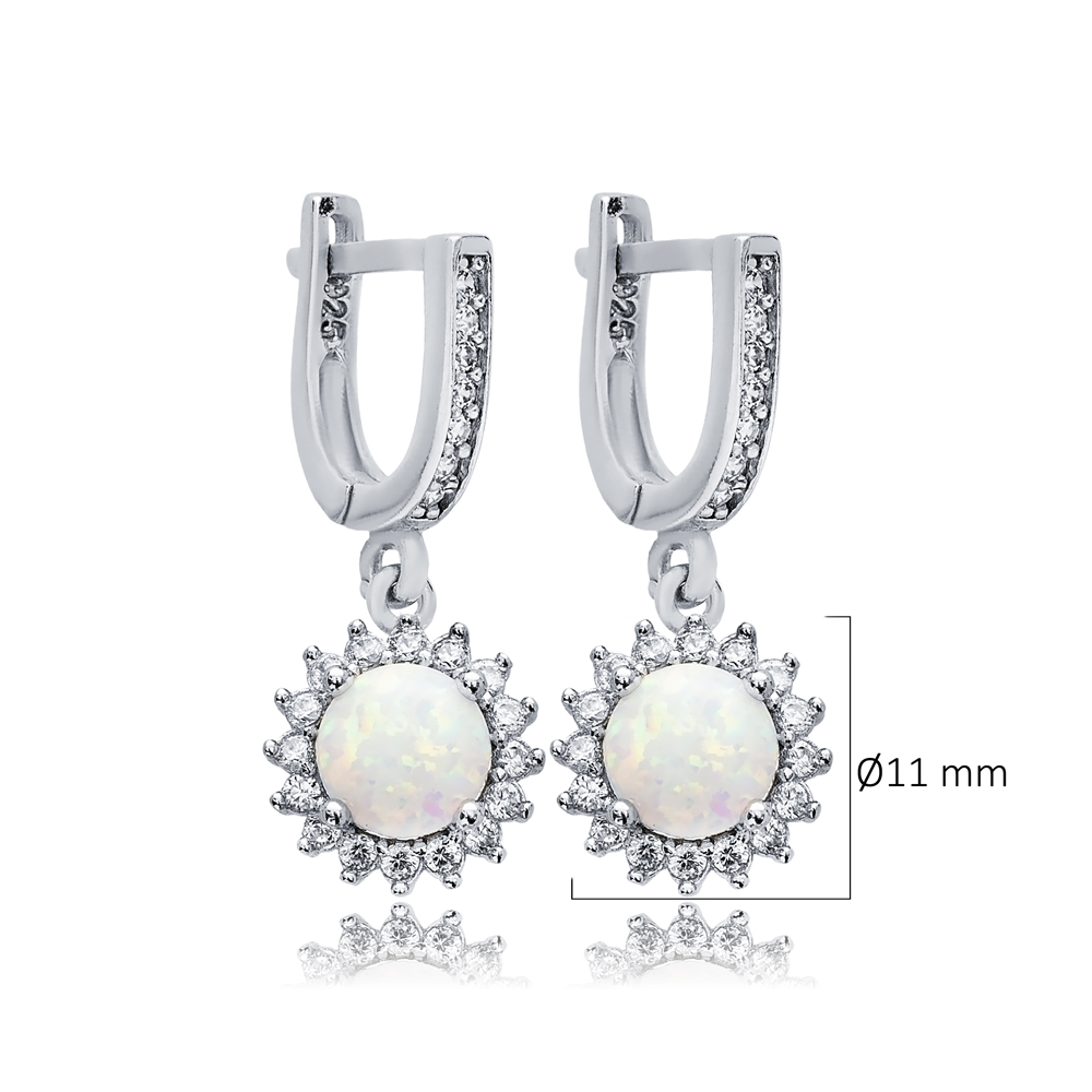 Round Cut White Opal Stone Wholesale Silver Dangle Earrings