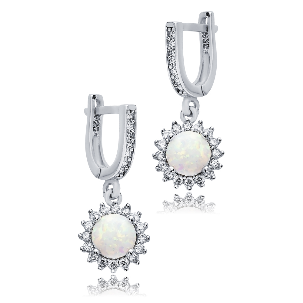 Round Cut White Opal Stone Wholesale Silver Dangle Earrings